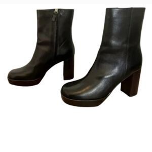 Women’s Black Leather Platform Block Heel Ankle Boots